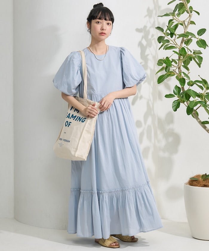 インド バックシャーリング パフワンピース